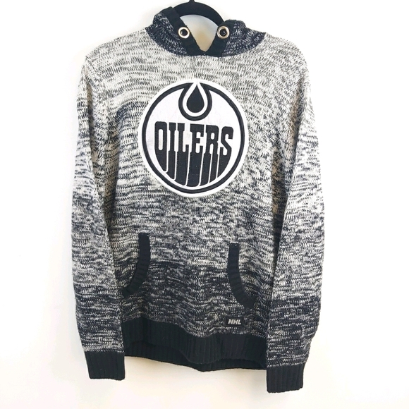 NHL Other - NHL Oilers Black Grey Marled Ombre Hooded Sweater